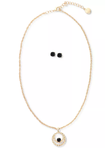 Charter Club Gold-Tone Crystal Double-Row Circle Pendant Necklace/Earrings Set by Vanessa Jane