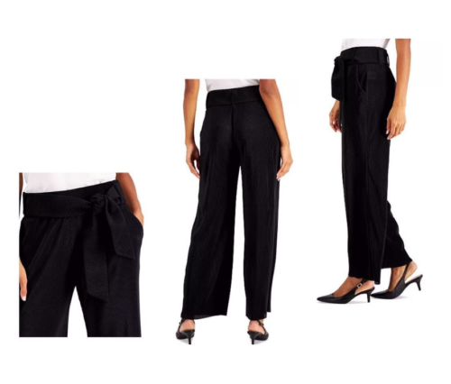 Alfani Tie-Front Wide-Leg Pants, Black, Size Medium by Vanessa Jane