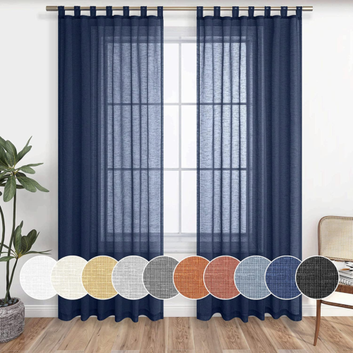 Koufall Navy Blue Sheer Curtains 63x52 Inches 2 Panels Set by Vanessa Jane