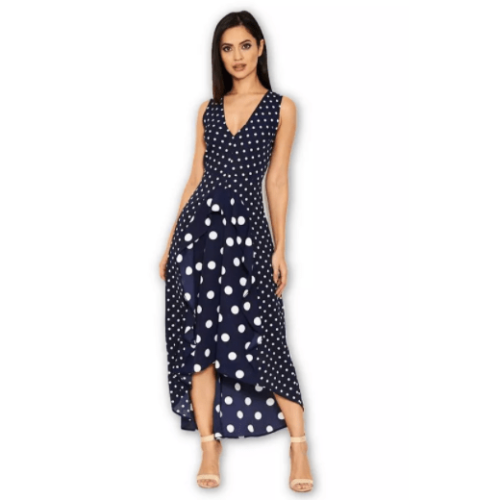 AX Paris Women's Polka Dot Asymmetric Dress, Navy, Size 18 by Vanessa Jane