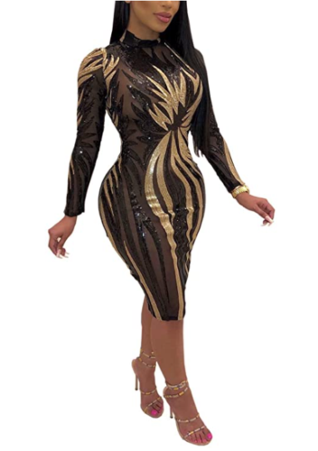 Aro Lora Womens Sexy Sequin Sheer Mesh See Through Long Sleeve Bodycon, Medium by Vanessa Jane