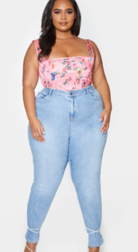 PrettyLittleThing Plus Pink Floral Print Corset Crop Top, Size L/16 by Vanessa Jane