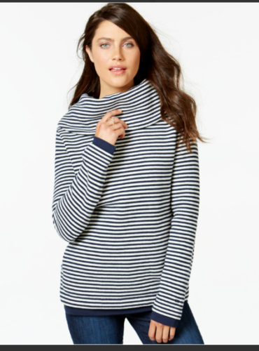 Karen Scott Cowl-Neck Pullover Heather Indigo, Size Medium by Vanessa Jane