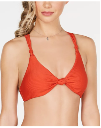 Bar III Women's Like It Or Knot Ribbed Bikini Top,Orange, Medium by Vanessa Jane