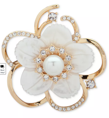 Anne Klein Gold-Tone Imitation Pearl, Mother-of-Pearl and Crystal Flower Pin by Vanessa Jane