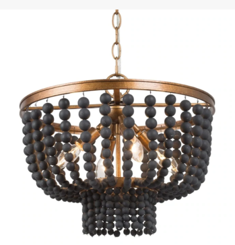 Lnc Home Boho Chandalier Black Beaded 4 Light gold A03898 by Vanessa Jane