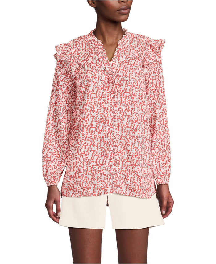 Womens Lands End Cotton Voile Ruffle Shirt,Medium by Vanessa Jane