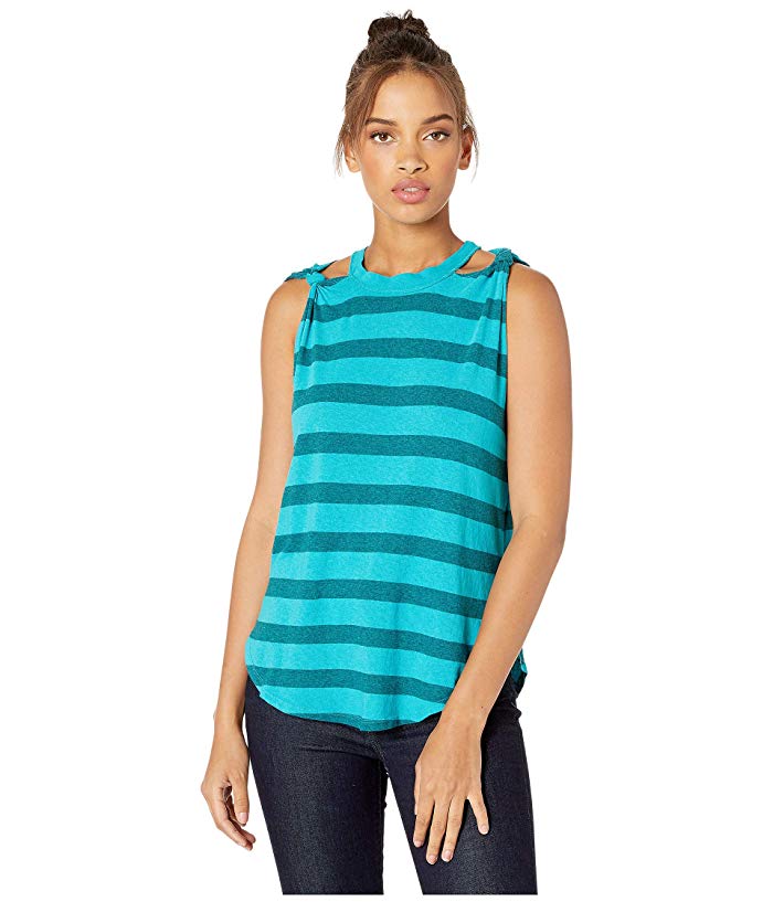 We the Free Womens Striped Twist Tank Top, Medium Jungle Teal by Vanessa Jane