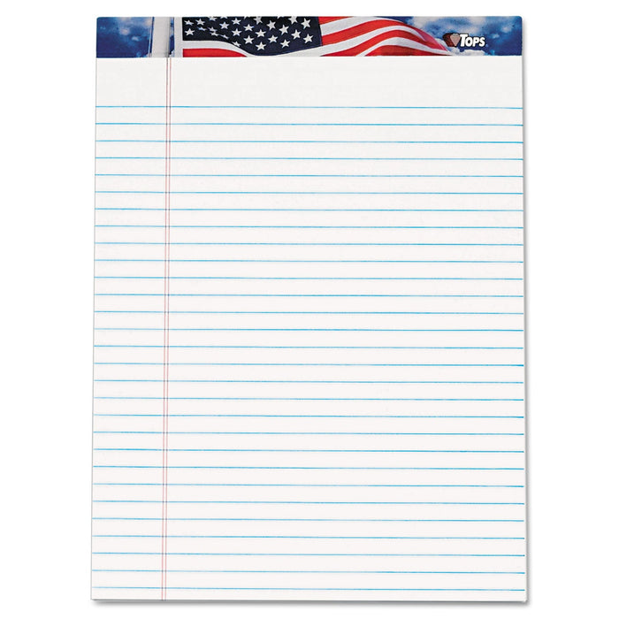 TOPS American Pride Writing Pad, Wide/Legal Rule, Red/White/Blue Headband, 50 White 8.5 x 11.75 Sheets, 12/Pack