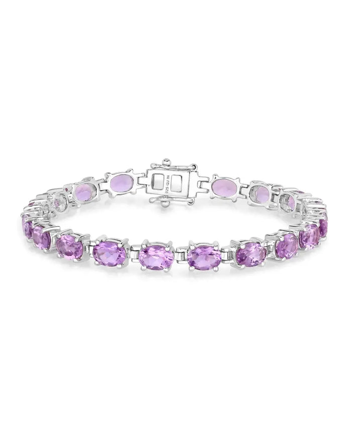 14.40 Ct Oval Purple Amethyst Prong Sterling Silver Tennis Bracelet by Fine Color Jewels