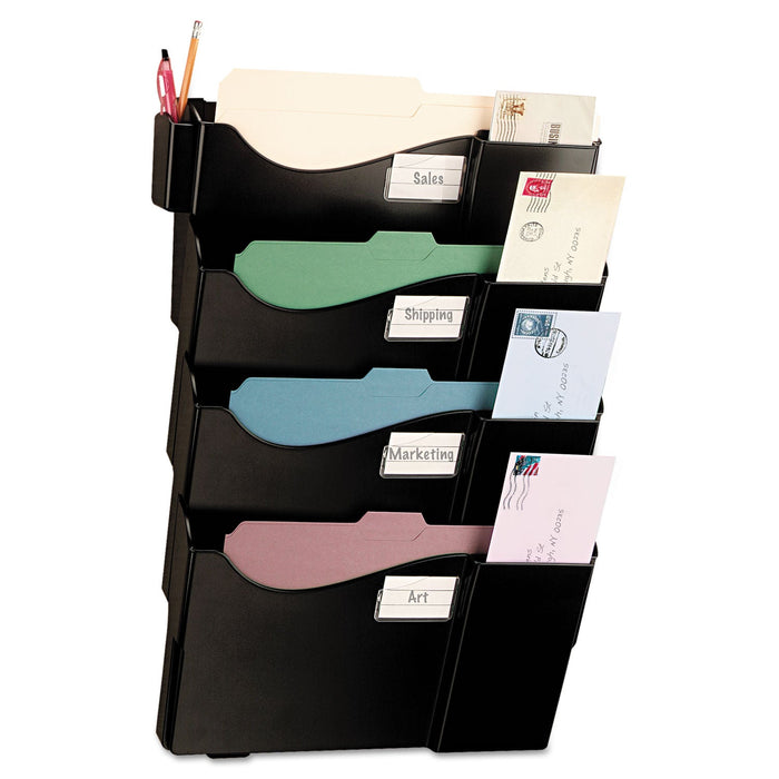 Officemate Grande Central Filing System, 4 Sections, Legal/Letter Size, 16.63" x 4.75" x 23.25", Black, 4/Pack