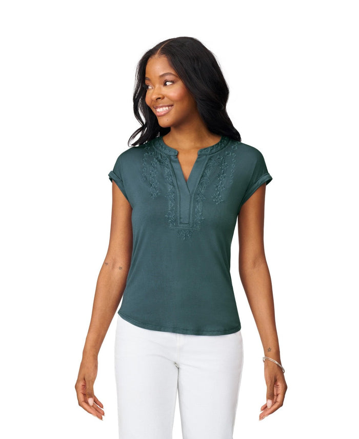 Cable and Gauge Womens Embroidered Henley Top, Medium by Vanessa Jane