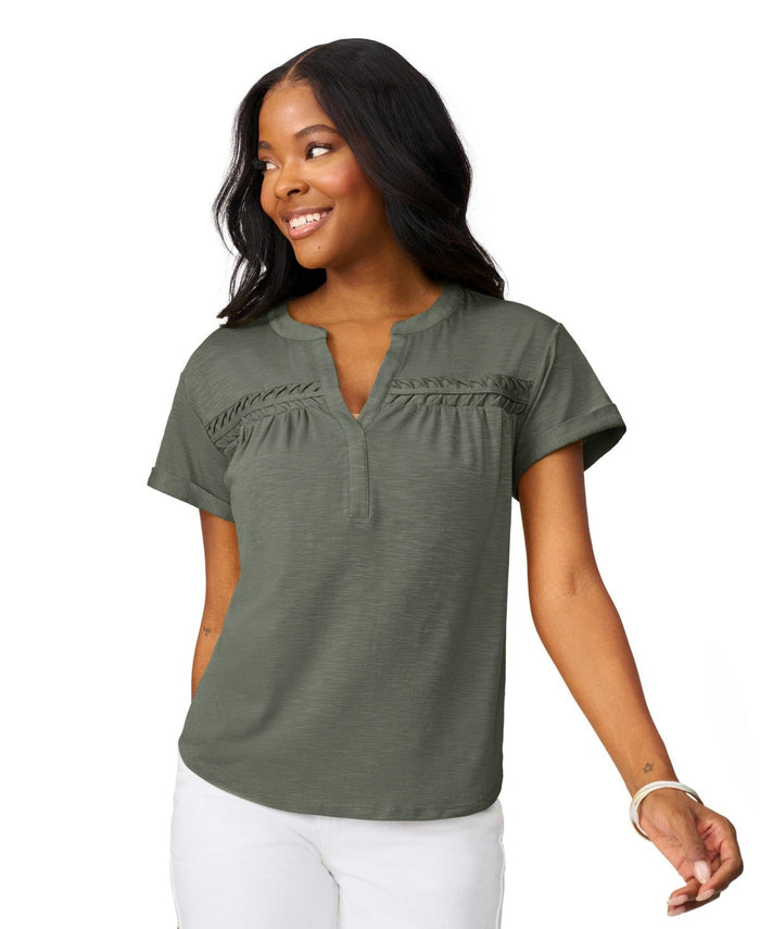 Cable and Gauge Womens Shirred Detail Short Sleeve Top, Medium by Vanessa Jane