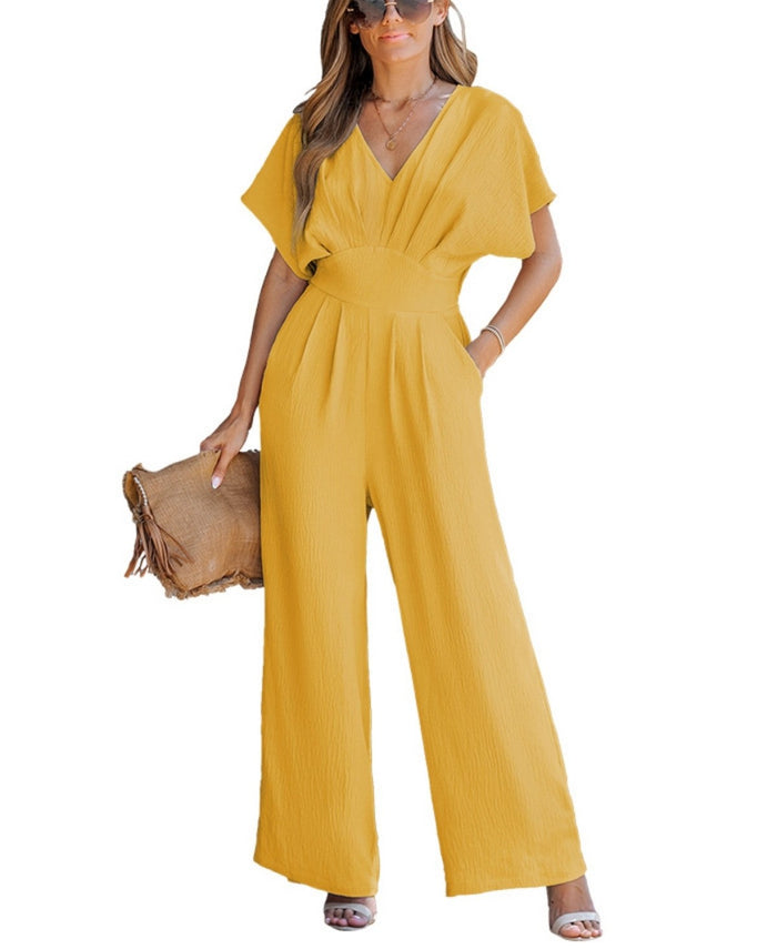 Cupshe Womens V-Neck Short Sleeve Straight Leg Jumpsuit by Vanessa Jane