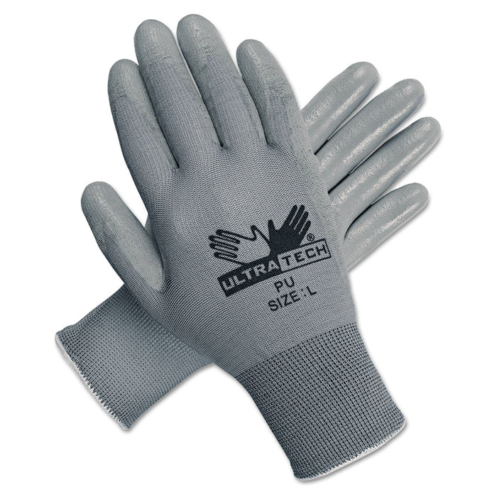 MCR Ultra Tech Tactile Dexterity Work Gloves, White/Gray, Large, 12 Pairs