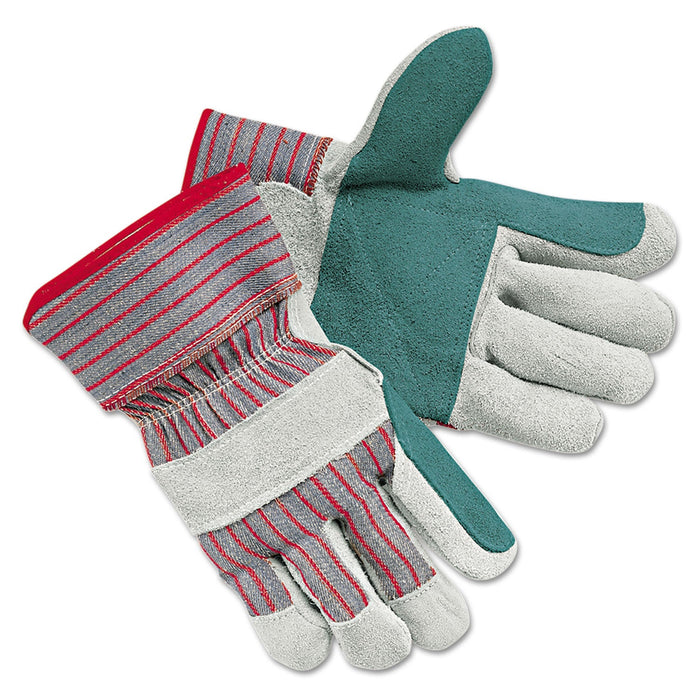 MCR Men's Economy Leather Palm Gloves, White/Red, Large, 12 Pairs