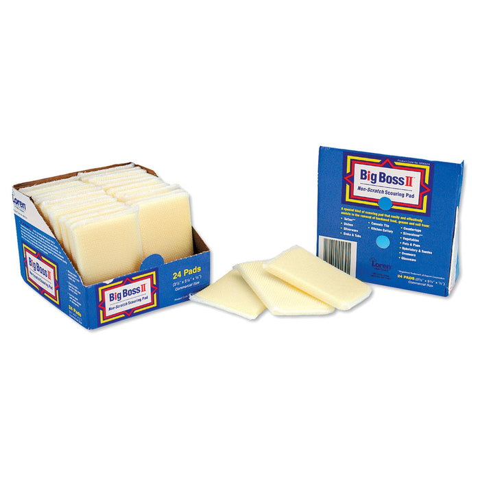 Big Boss II Non-Scratch Scouring Pads, 3.5 x 5.5, Yellow, 24/Carton