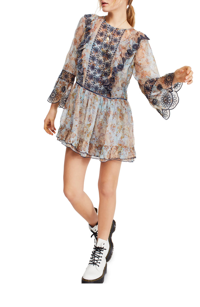 Free People Country Roads Embroidered Mini Dress, Size Large by Vanessa Jane
