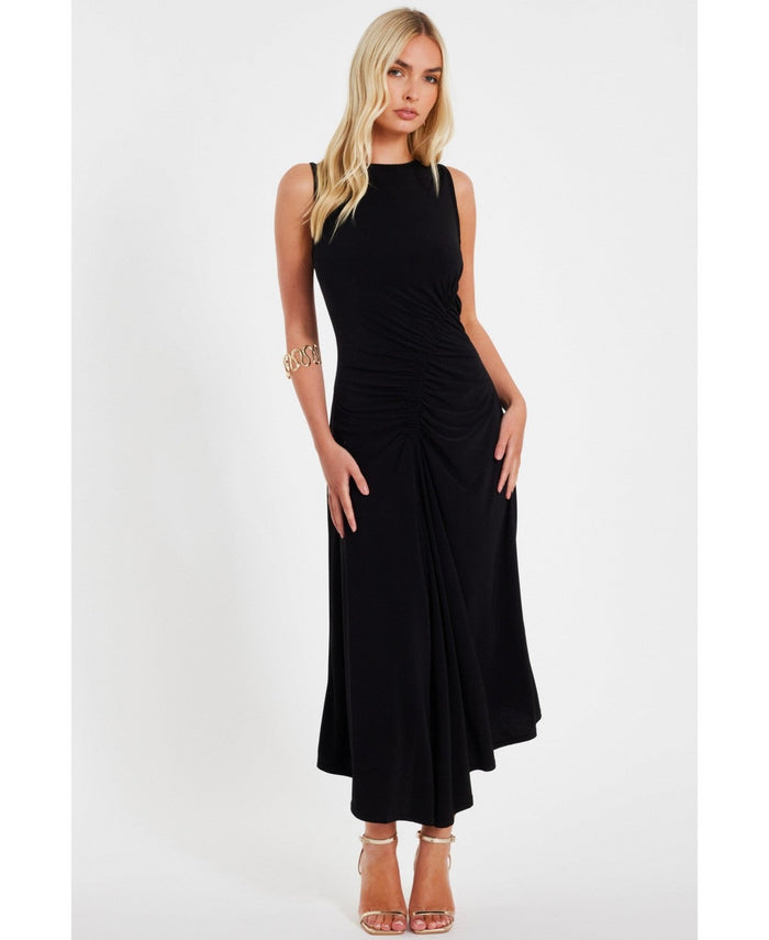 Quiz Womens Ity Ruched Detail MIDI Dress - Black, Size 14 by Vanessa Jane