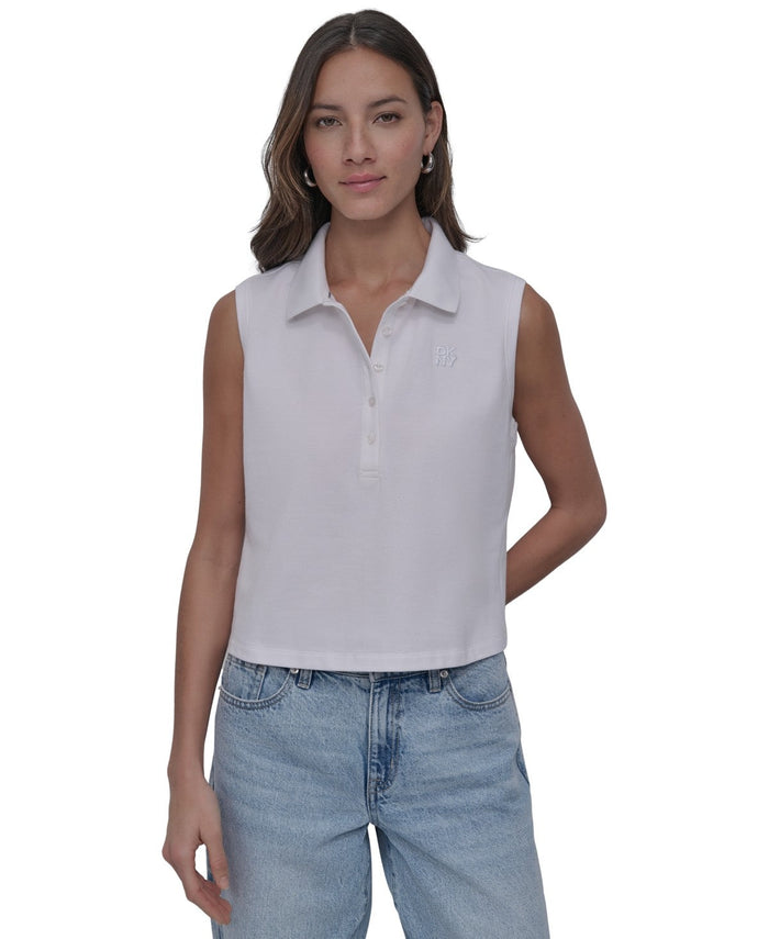 Dkny Jeans Womens Cropped Sleeveless Polo Shirt by Vanessa Jane