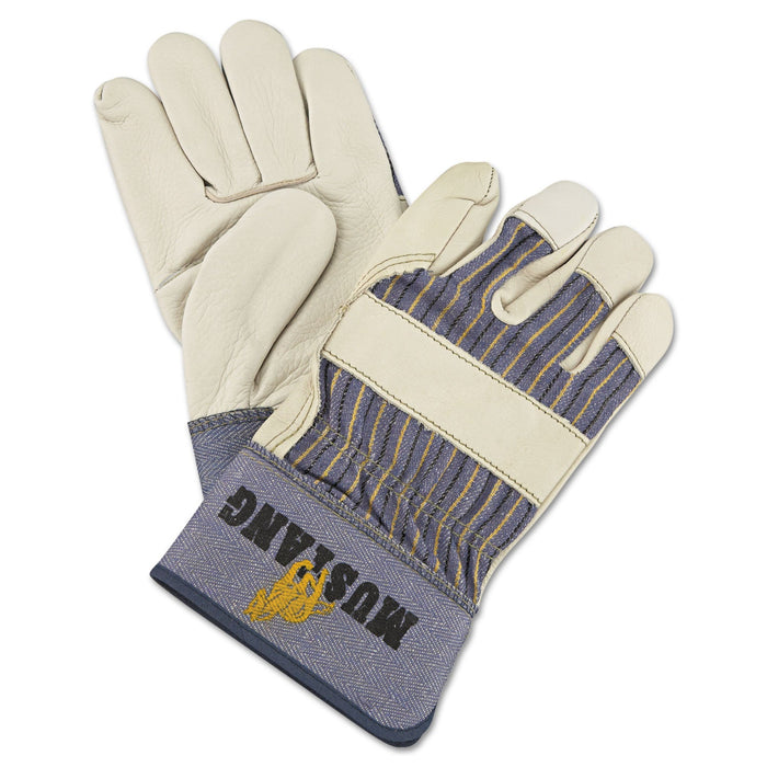 MCR Mustang Leather Palm Gloves, Blue/Cream, Large, 12 Pairs