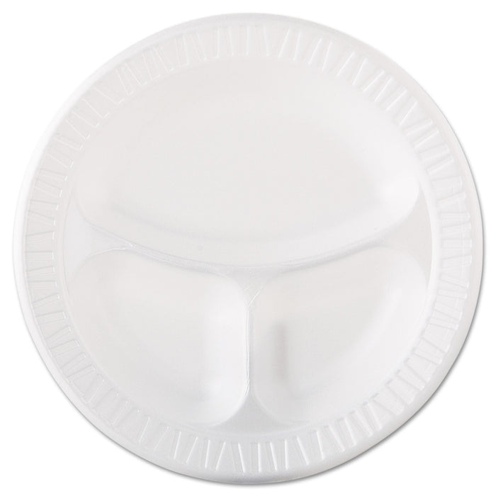 Dart Laminated Foam Dinnerware, Plate, 3-Compartment, 10.25" dia, White, 125/Pack, 4 Packs/Carton