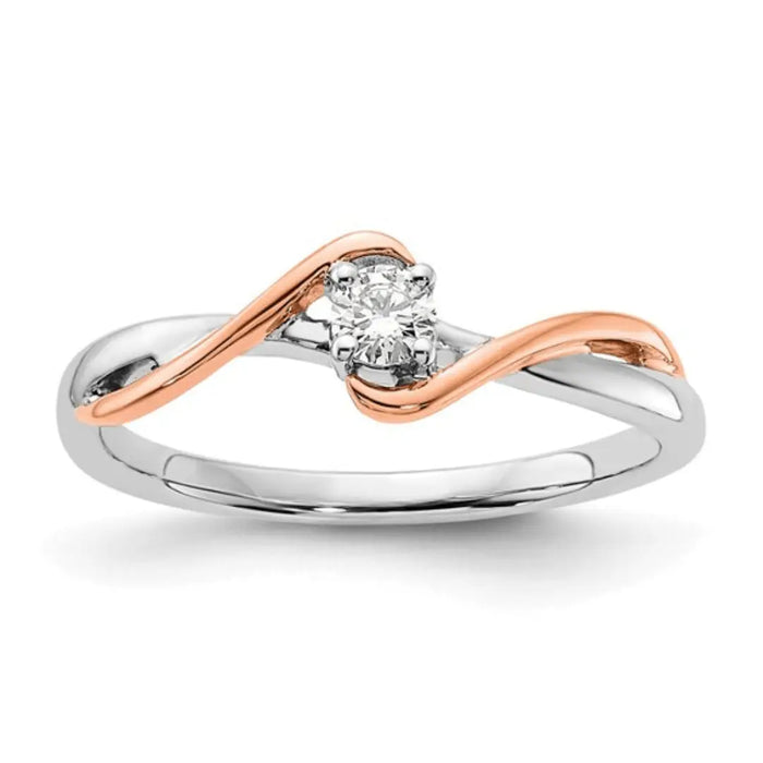 14K Dual Tone Solitaire Diamond Wedding Ring by Fine Color Jewels