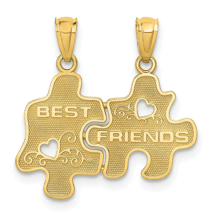 14k Gold BEST FRIENDS 2-Piece Break-apart Puzzle Charm Pendant by Fine Color Jewels