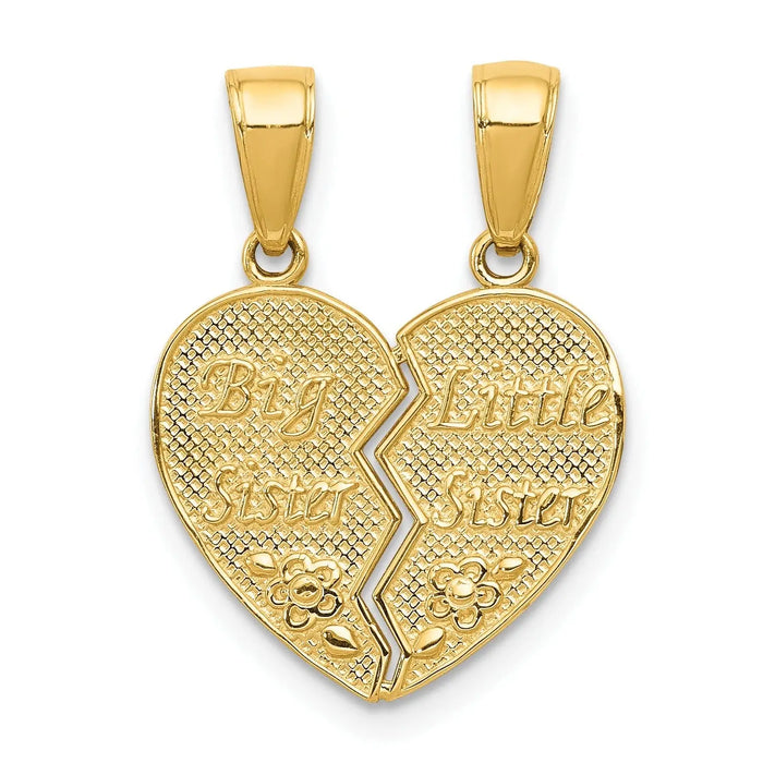 14k Gold BIG SISTER-LITTLE SISTER Breakable Heart Pendant by Fine Color Jewels