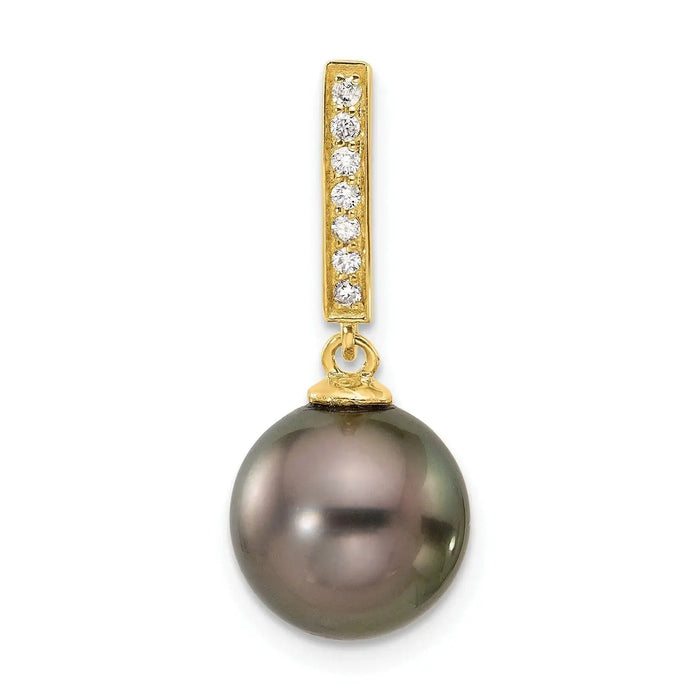14k Gold Black Tahitian Pearl and Diamond Dangle Pendant by Fine Color Jewels