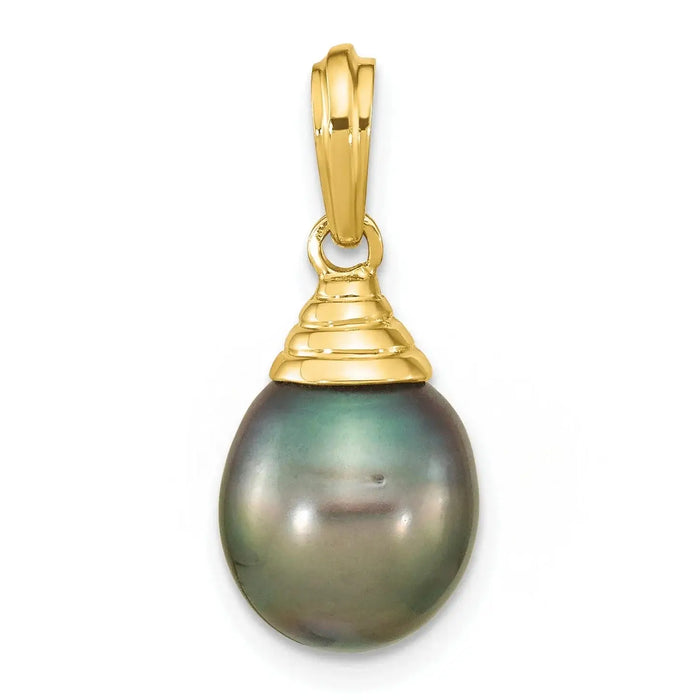 14k Gold Black Teardrop Tahitian Pearl Pendant by Fine Color Jewels