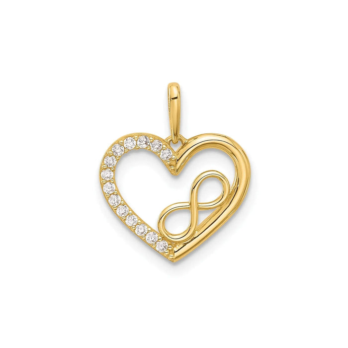 14k Gold Cubic Zirconia Heart with Infinity Pendant by Fine Color Jewels