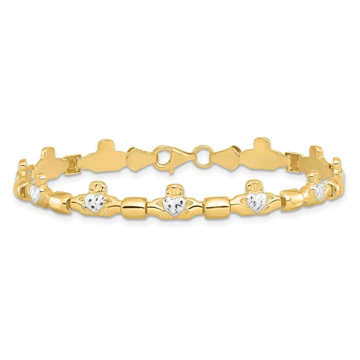 14K Gold Diamond-cut Claddagh Link Bracelet by Fine Color Jewels