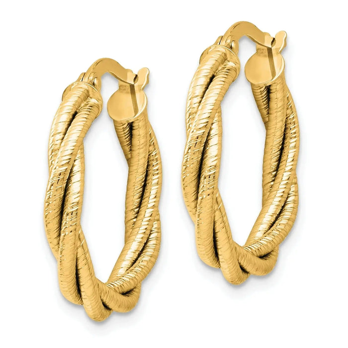 14K Gold Double Twisted Hoop Earrings by Fine Color Jewels
