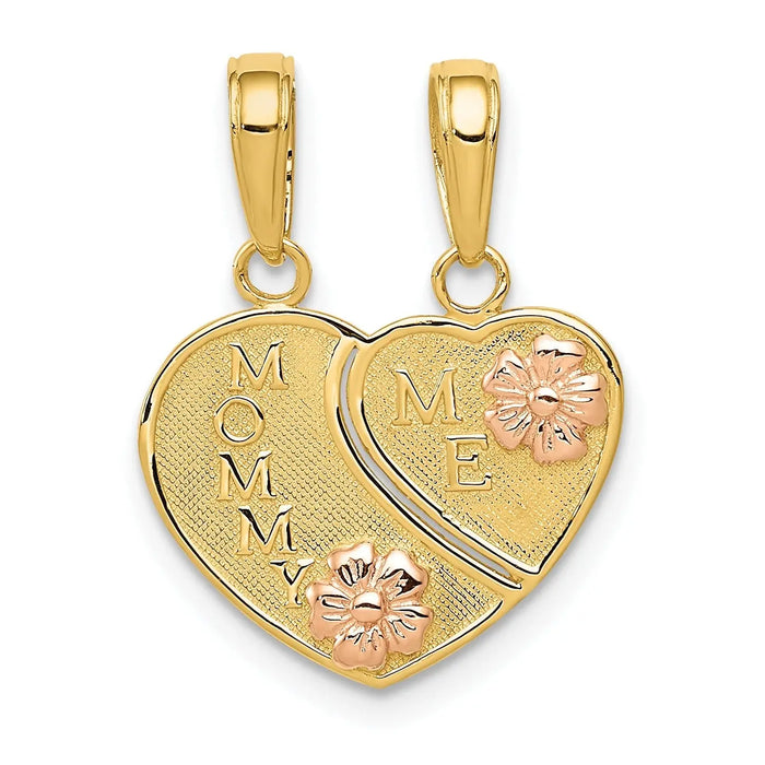 14k Gold Flowers MOMMY-ME Break-apart Heart Pendant Only by Fine Color Jewels