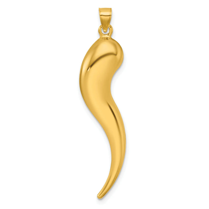 14k Gold Hollow 3-D Italian Horn Pendant by Fine Color Jewels