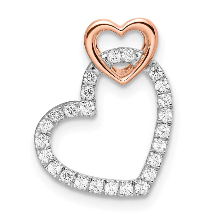 14k Gold Lab Grown Diamond Double Heart Chain Slide Pendant by Fine Color Jewels