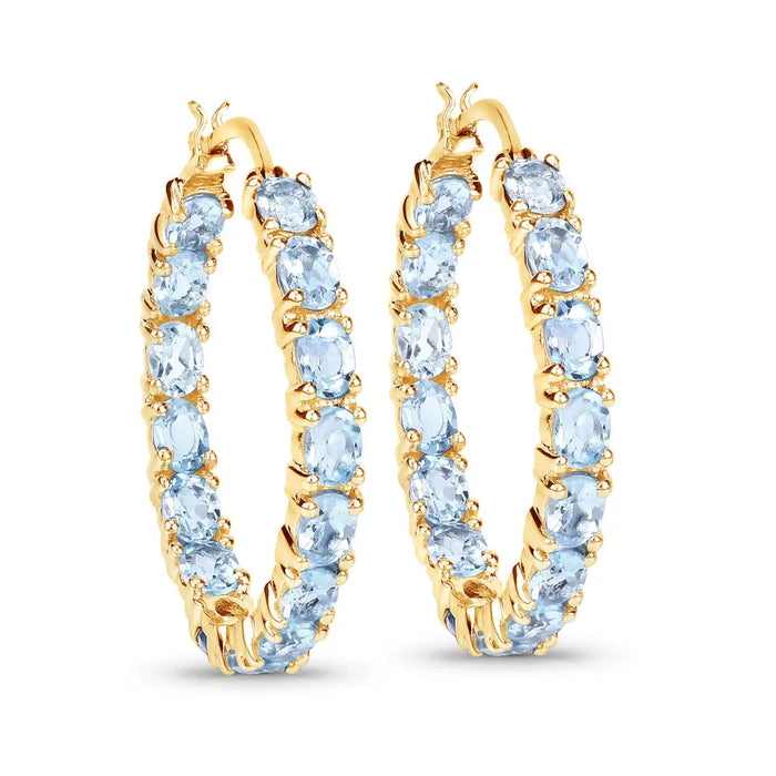 14k Gold Plated Blue Topaz Hoop Earrings by Fine Color Jewels