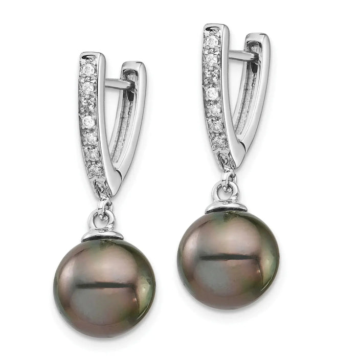 14k Gold Tahitian Pearl and Diamond Dangle Earrings by Fine Color Jewels