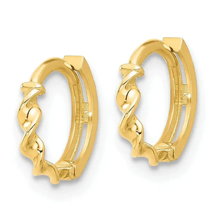 14K Gold Twisted Hinged Hoop Earrings by Fine Color Jewels