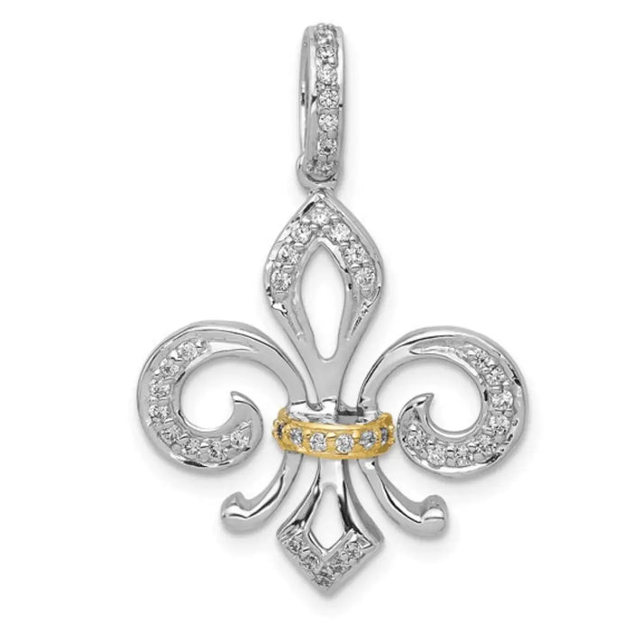 14K Gold Two-Tone Lab Diamond Flower Pendant by Fine Color Jewels