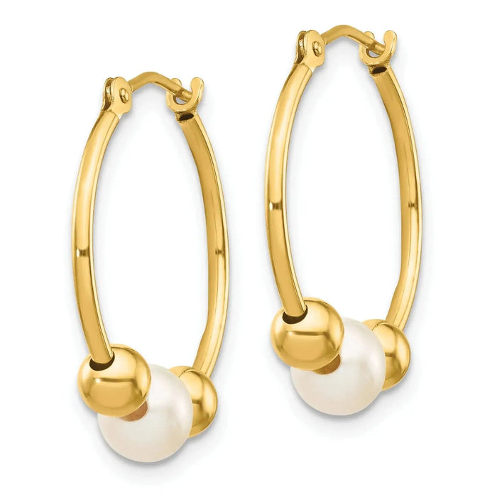 14K Gold White Semi-Round Pearl Hoop Earring by Fine Color Jewels
