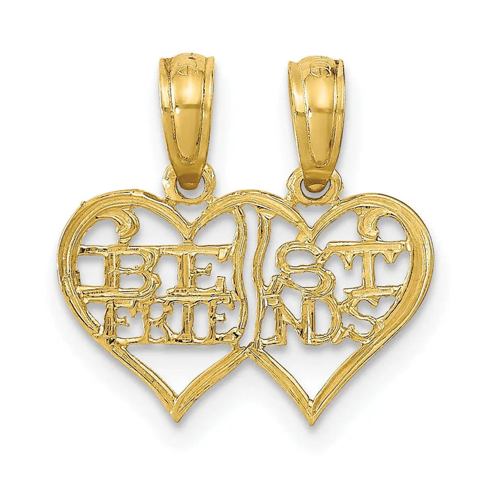 14K Real Gold Break-Apart Best Friends Heart Pendant by Fine Color Jewels