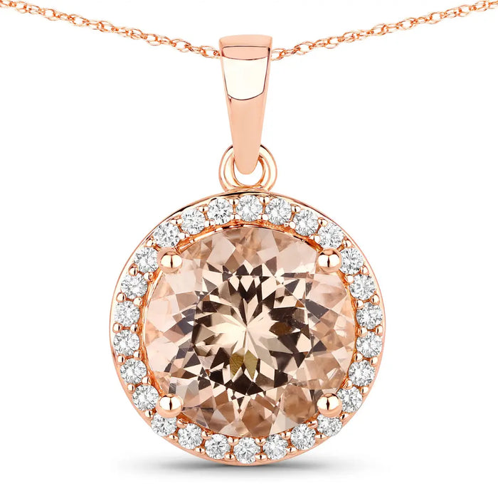 14K Rose Gold Morganite and Diamond Necklace by Fine Color Jewels