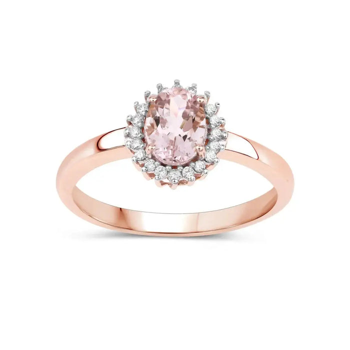 14K Rose Gold Morganite Halo Engagement Rings by Fine Color Jewels