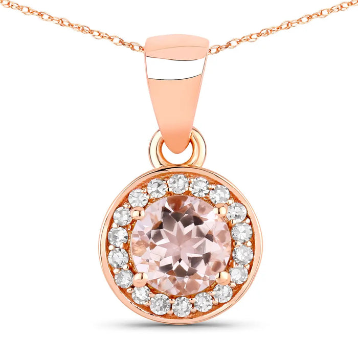 14K Rose Gold Peach Morganite Necklace With Diamond by Fine Color Jewels