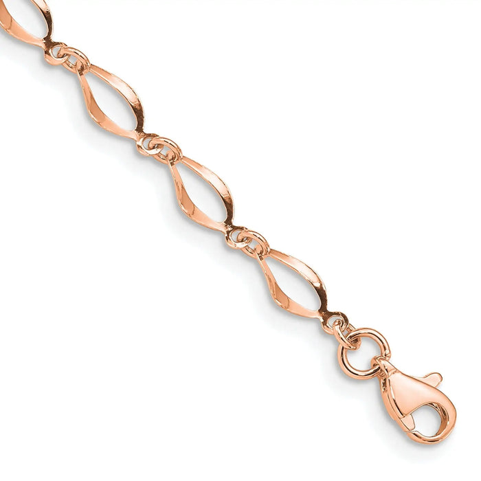 14k Rose Gold Twisted Infinity Elongated Link Lobster Clasp Chain Bracelet by Fine Color Jewels