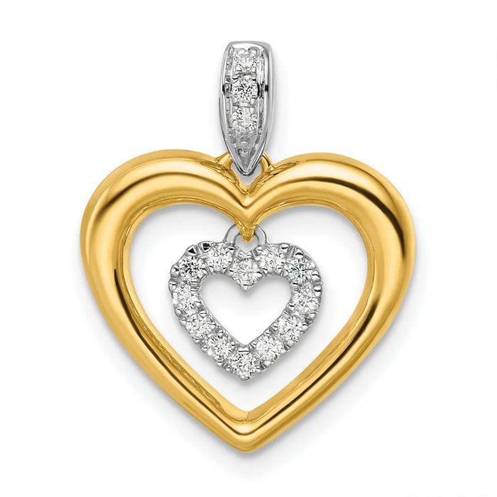 14k Two-tone 1/6 carat Lab Grown Diamond Dangle Double Heart Pendant by Fine Color Jewels