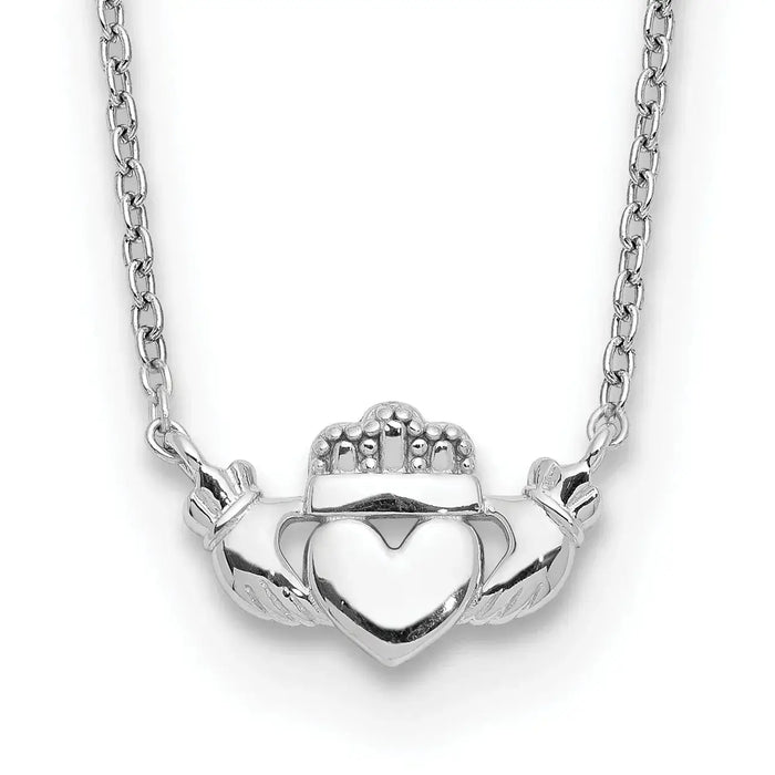 14k White Gold Claddagh Necklace by Fine Color Jewels