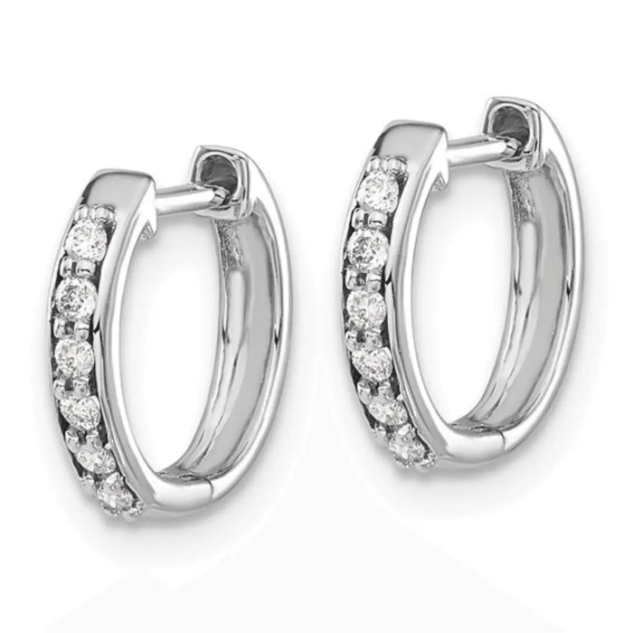 14k White Gold Diamond Hinged Hoop Earrings by Fine Color Jewels